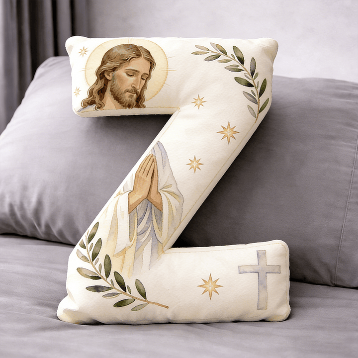 Christianartworkshop Cuscino a forma di lettera con croce di Gesù in preghiera: emblema di preghiera devota e fede senza tempo. - 24" (60 cm) - Z - image 25