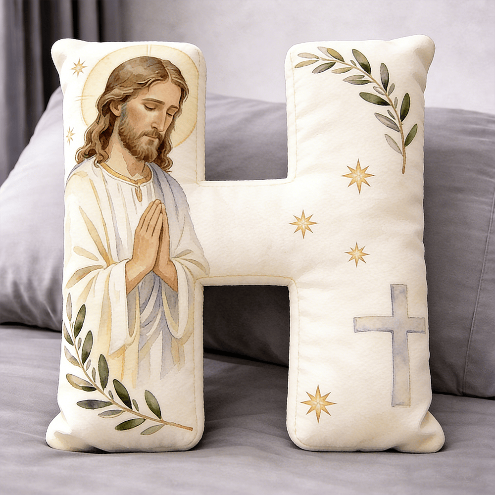 Christianartworkshop Cuscino a forma di lettera con croce di Gesù in preghiera: emblema di preghiera devota e fede senza tempo. - 24" (60 cm) - H - image 8