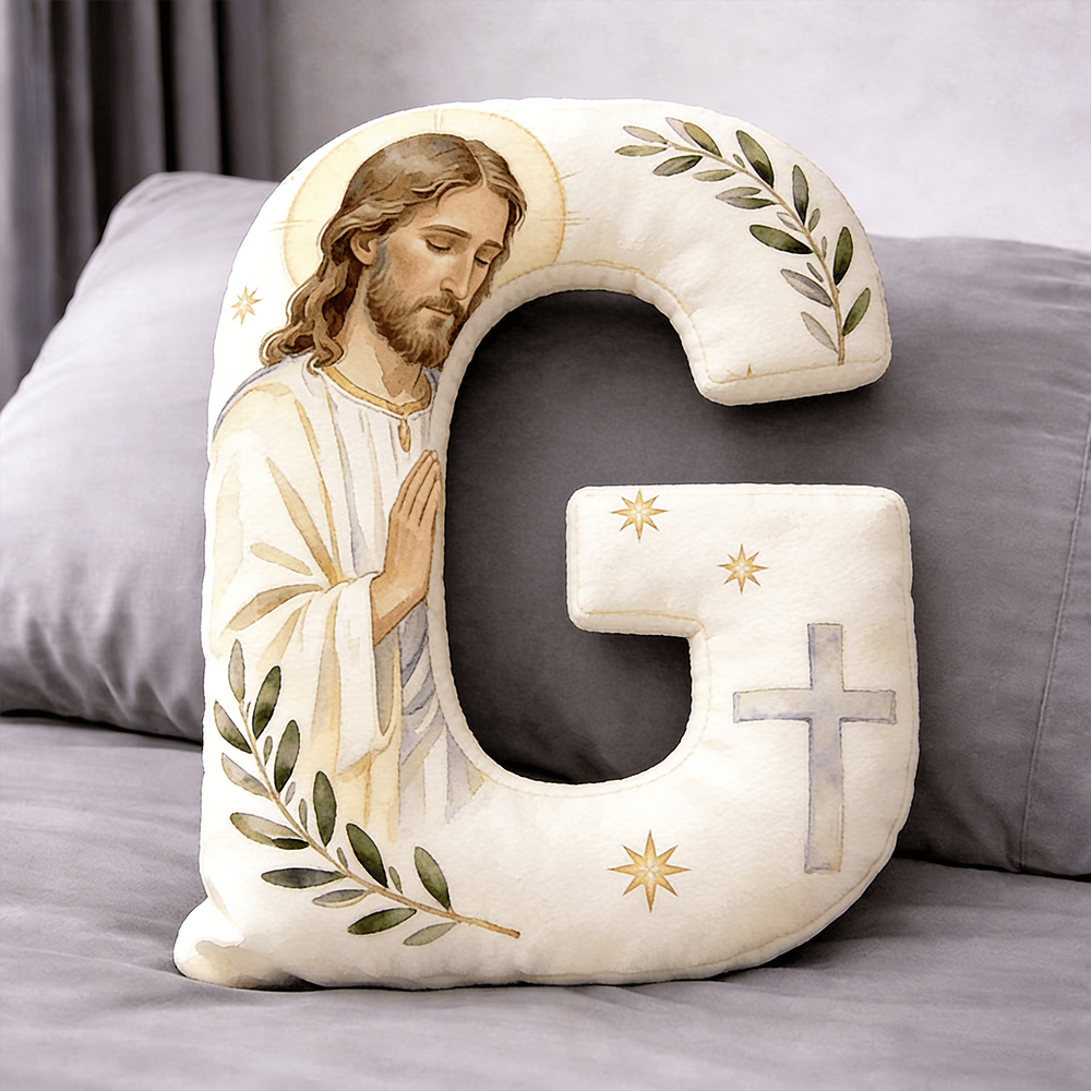 Christianartworkshop Cuscino a forma di lettera con croce di Gesù in preghiera: emblema di preghiera devota e fede senza tempo. - 24" (60 cm) - G - image 7