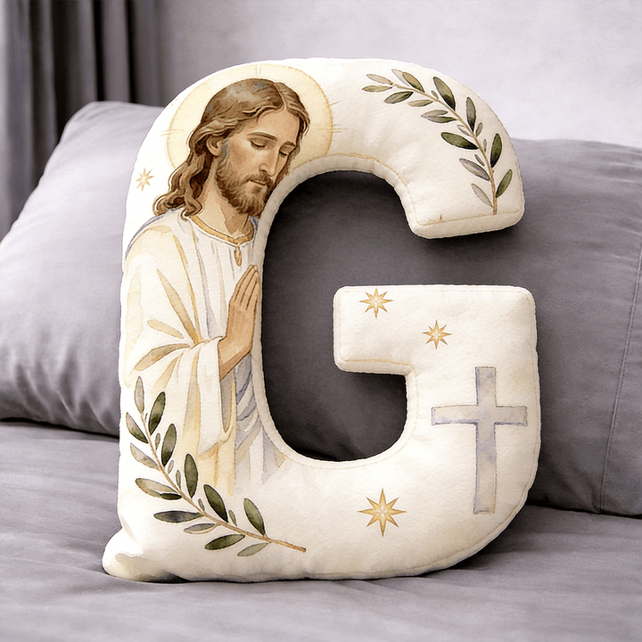 Christianartworkshop Cuscino a forma di lettera con croce di Gesù in preghiera: emblema di preghiera devota e fede senza tempo. - 24" (60 cm) - G - image 7