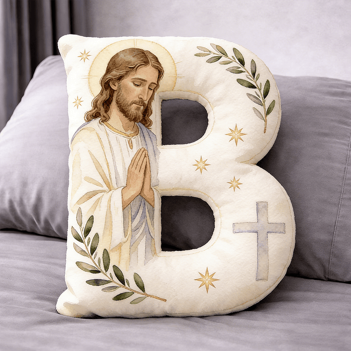 Christianartworkshop Cuscino a forma di lettera con croce di Gesù in preghiera: emblema di preghiera devota e fede senza tempo. - 24" (60 cm) - B - image 2