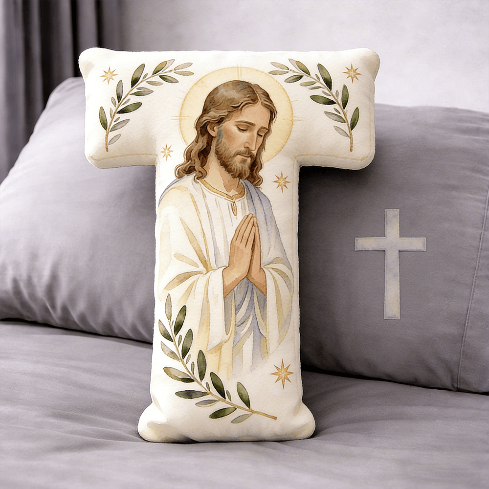 Christianartworkshop Cuscino a forma di lettera con croce di Gesù in preghiera: emblema di preghiera devota e fede senza tempo. - 24" (60 cm) - T - image 19