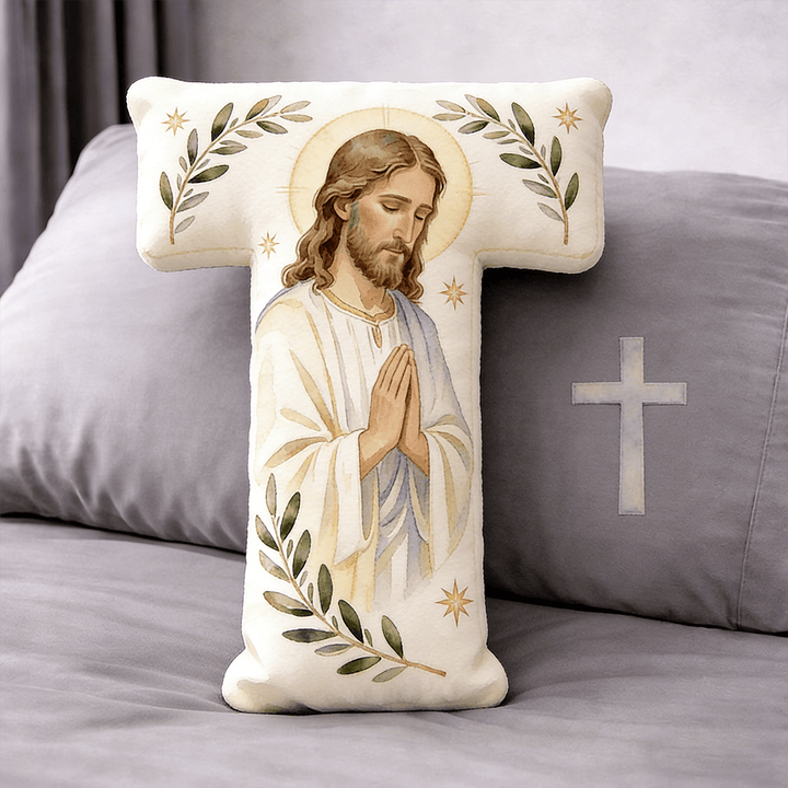 Christianartworkshop Cuscino a forma di lettera con croce di Gesù in preghiera: emblema di preghiera devota e fede senza tempo. - 24" (60 cm) - T - image 19