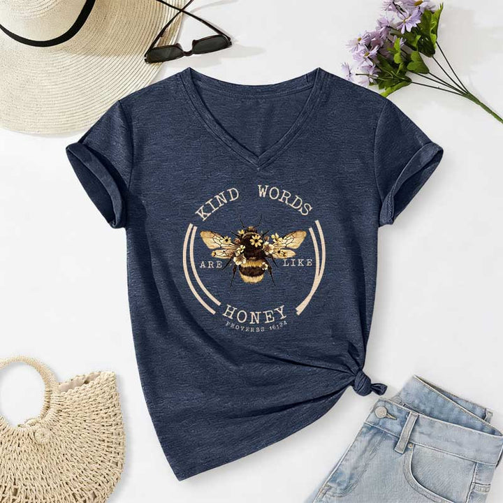 Christianartworkshop Le parole gentili sono come il miele Proverbi 16:24 Maglietta casual con scollo a V Bee - Blu navy - 2XL - image 18