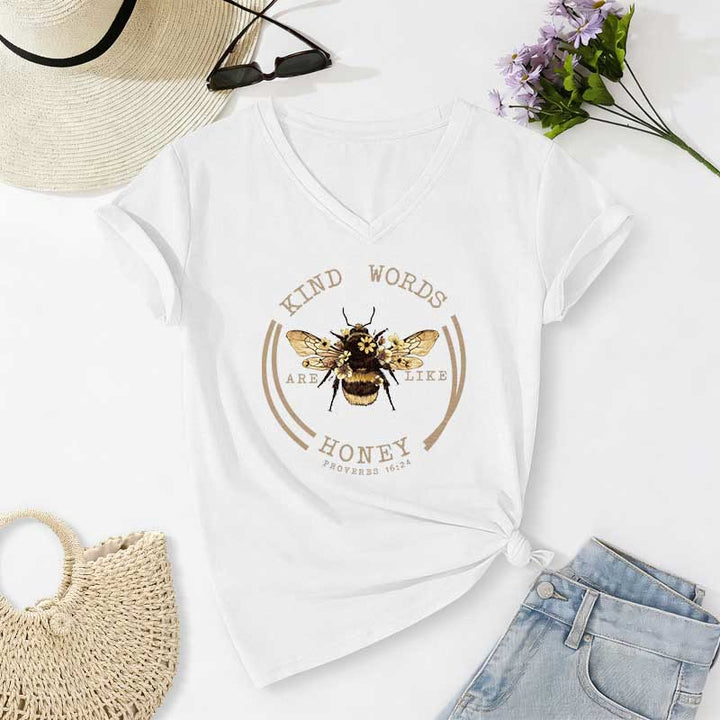 Christianartworkshop Le parole gentili sono come il miele Proverbi 16:24 Maglietta casual con scollo a V Bee - Bianco - 2XL - image 4