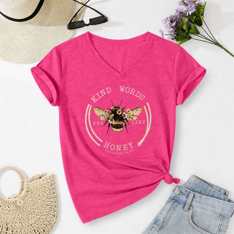 Christianartworkshop Le parole gentili sono come il miele Proverbi 16:24 Maglietta casual con scollo a V Bee - Rosa - 2XL - image 24