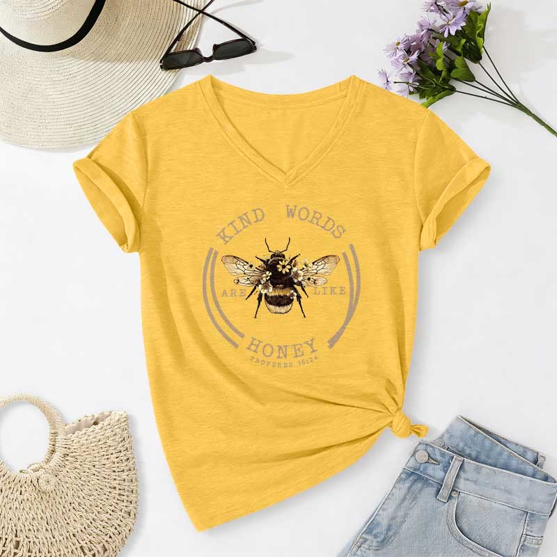 Christianartworkshop Le parole gentili sono come il miele Proverbi 16:24 Maglietta casual con scollo a V Bee - Giallo - 2XL - image 6