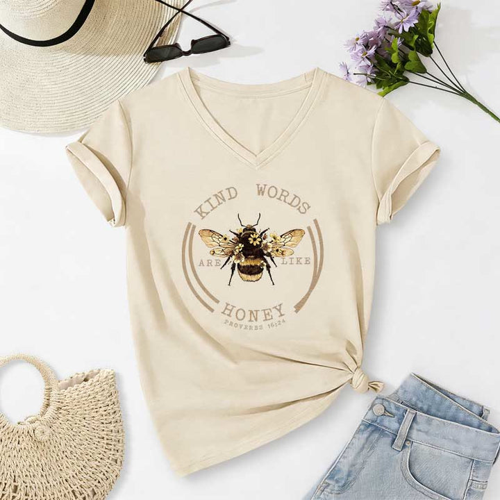 Christianartworkshop Le parole gentili sono come il miele Proverbi 16:24 Maglietta casual con scollo a V Bee - Beige - 2XL - image 0