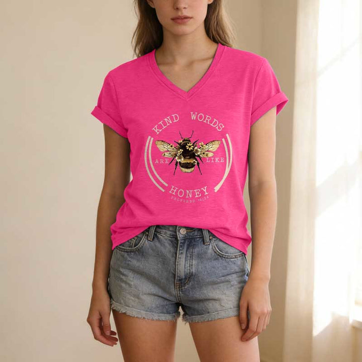 Christianartworkshop Le parole gentili sono come il miele Proverbi 16:24 Maglietta casual con scollo a V Bee - image 25