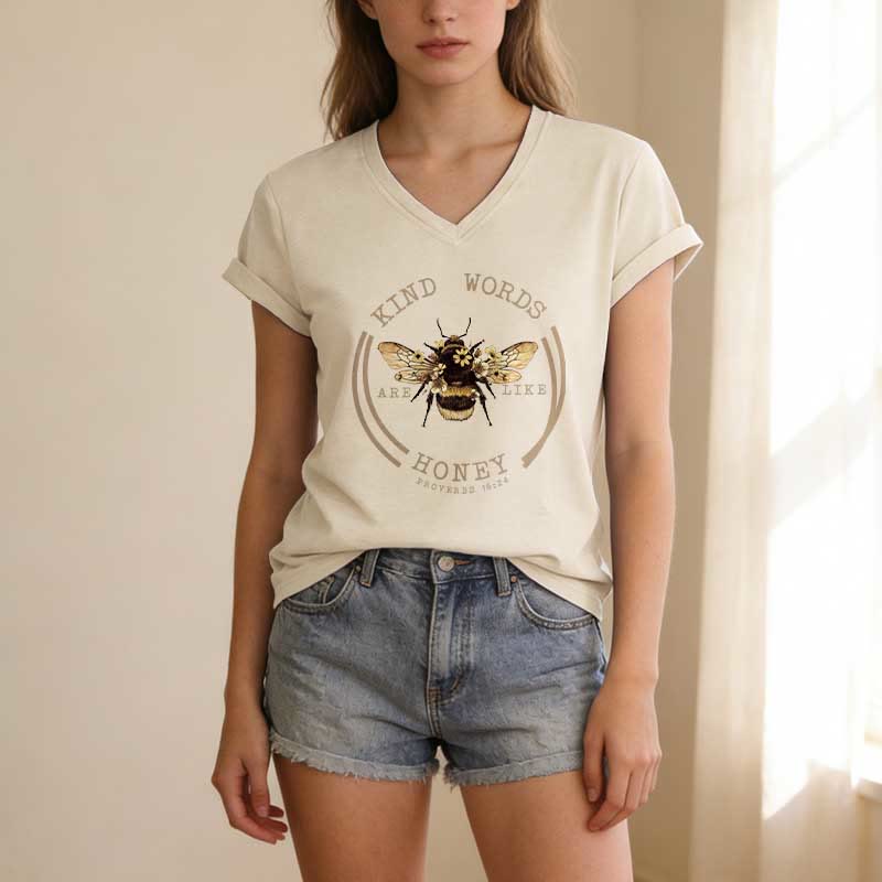 Christianartworkshop Le parole gentili sono come il miele Proverbi 16:24 Maglietta casual con scollo a V Bee - image 1
