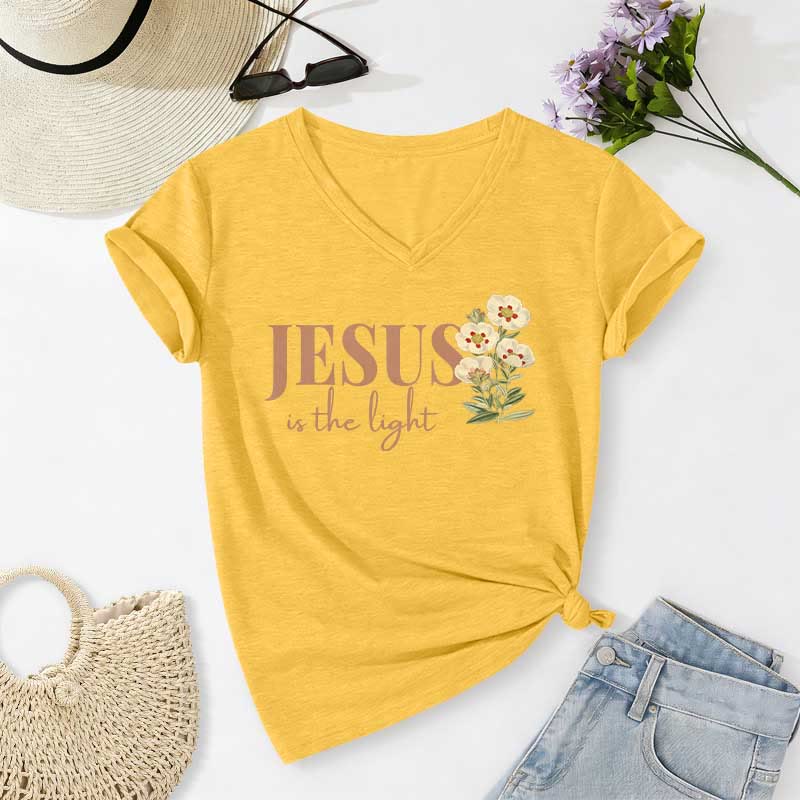 Christianartworkshop T-shirt casual con scollo a V e stampa floreale "Jesus Is The Light" - Giallo - 2XL - image 8