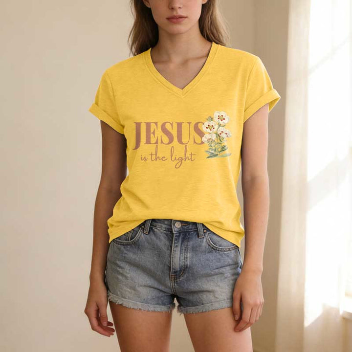 Christianartworkshop T-shirt casual con scollo a V e stampa floreale "Jesus Is The Light" - image 9