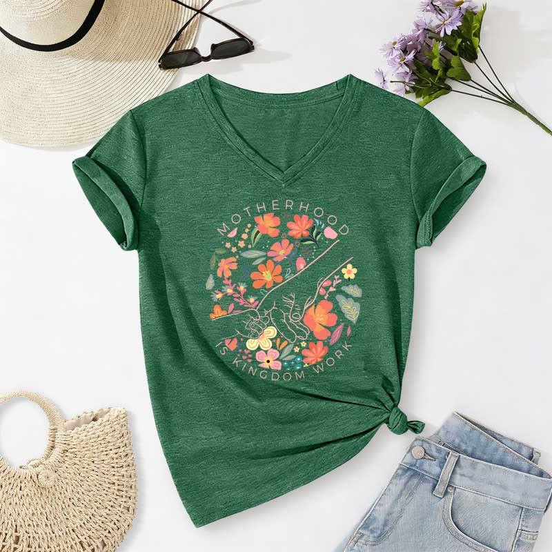 Christianartworkshop La maternità è il regno del lavoro, maglietta casual con scollo a V e stampa floreale. - Verde scuro - 2XL - image 14
