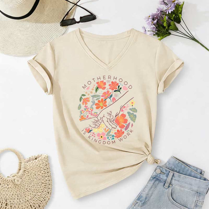 Christianartworkshop La maternità è il regno del lavoro, maglietta casual con scollo a V e stampa floreale. - Beige - 2XL - image 4