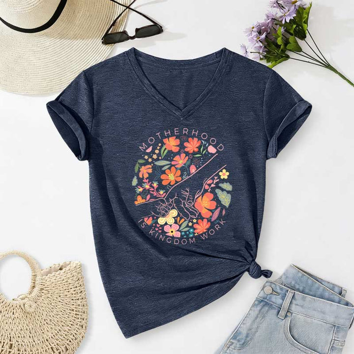 Christianartworkshop La maternità è il regno del lavoro, maglietta casual con scollo a V e stampa floreale. - Blu navy - 2XL - image 18