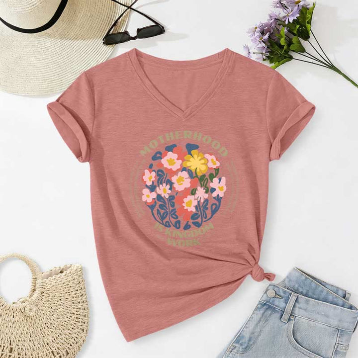 Christianartworkshop T-shirt casual con scollo a V "Boho Floral Motherhood Is Kingdom" per lavoro e maternità. - Rosa chiaro - 2XL - image 12