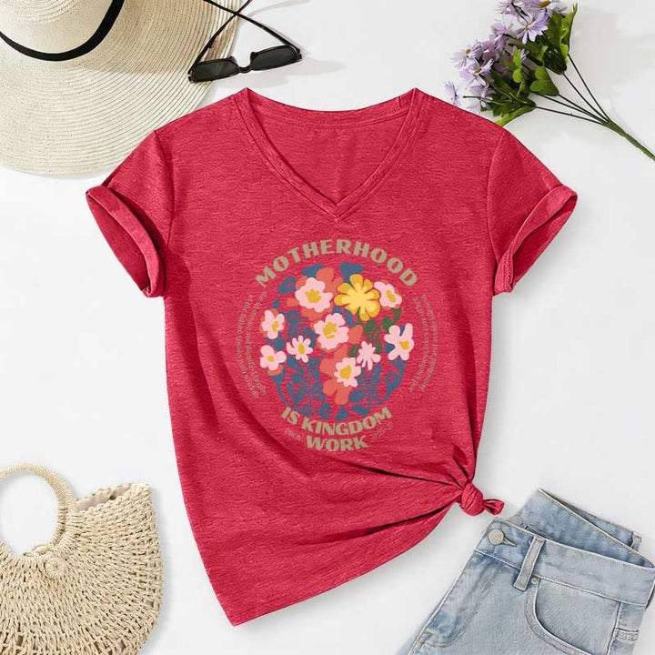 Christianartworkshop T-shirt casual con scollo a V "Boho Floral Motherhood Is Kingdom" per lavoro e maternità. - Rosso - 2XL - image 22