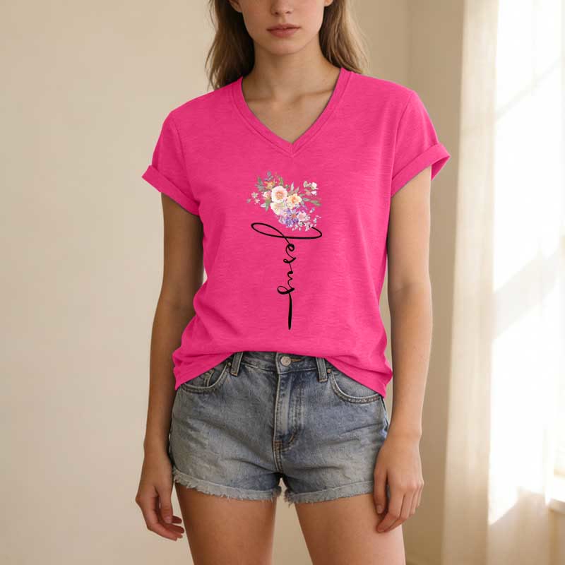 Christianartworkshop T-shirt casual con scollo a V e scritta "Jesus Cursive Floral". - image 25