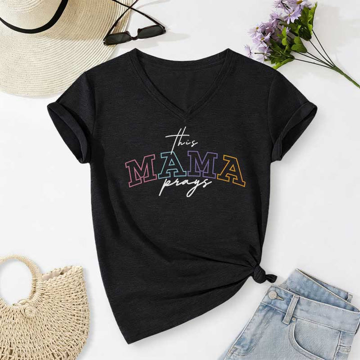 Christianartworkshop Maglietta casual con scollo a V "This Mama Prays Cross" - Nero - 2XL - image 12
