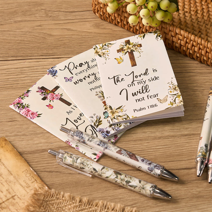 Set regalo Christianartworkshop con penne motivazionali a croce floreale e quaderni con versetti biblici - image 2