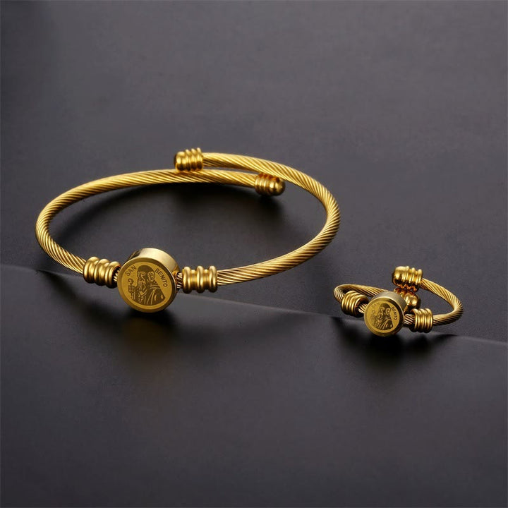Christianartworkshop Set composto da bracciale e anello con medaglia di San Benedetto a cavo intrecciato: simbolo sacro di protezione divina. - Bracciale e anello - image 1
