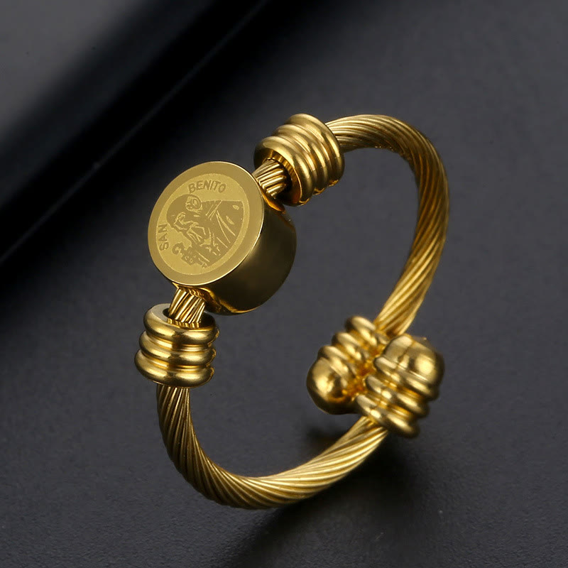 Christianartworkshop Set composto da bracciale e anello con medaglia di San Benedetto a cavo intrecciato: simbolo sacro di protezione divina. - image 0