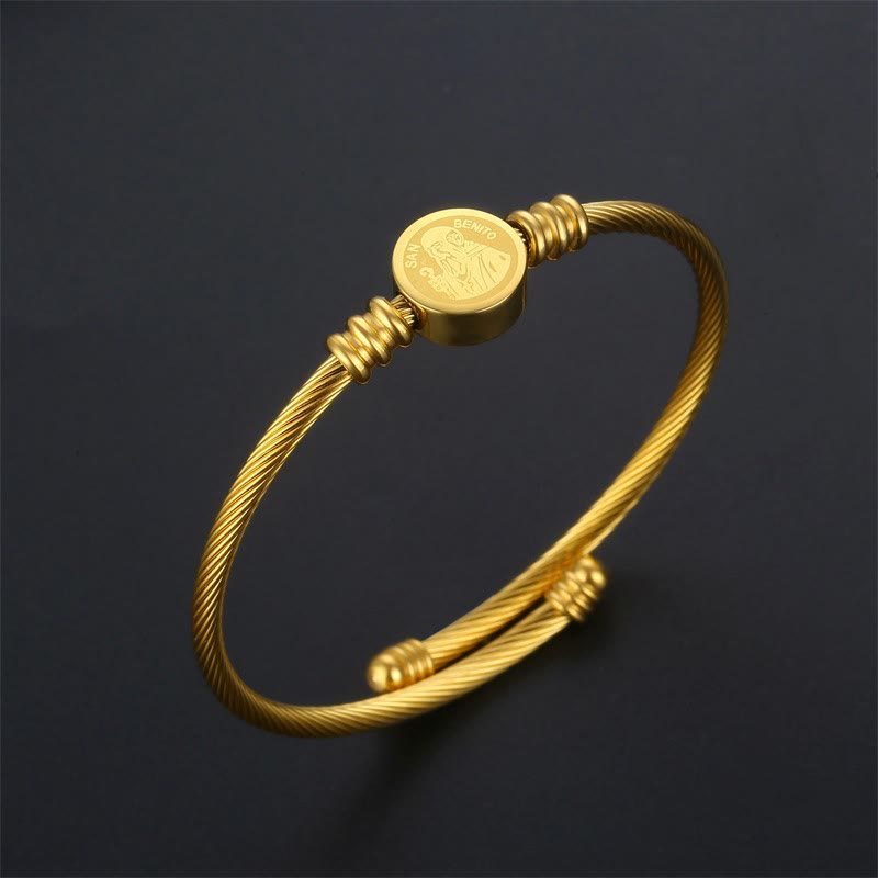 Christianartworkshop Set composto da bracciale e anello con medaglia di San Benedetto a cavo intrecciato: simbolo sacro di protezione divina. - image 2