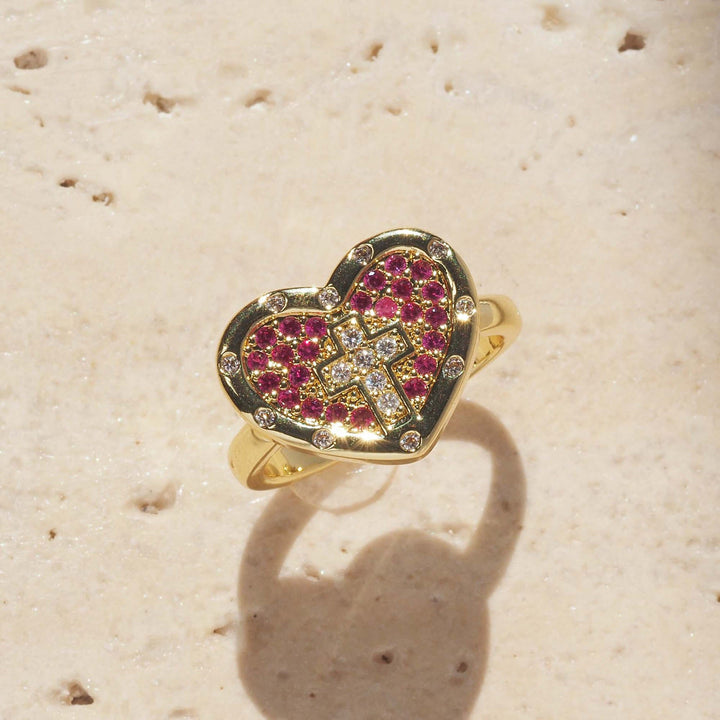 Christianartworkshop Anello a forma di cuore con croce pavé: simbolo di amore sacro e grazia. - Rosa (adatto alle taglie americane 6-10) - image 2