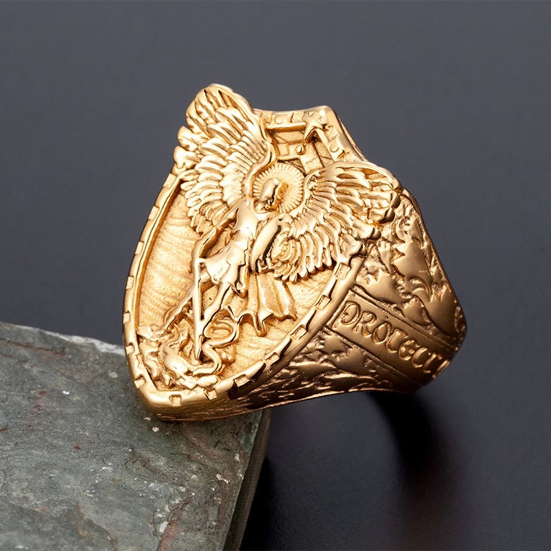Christianartworkshop Anello Scudo dell'Arcangelo San Michele: opzione bicolore, gioiello sacro della fede e del guardiano. - D'oro - US 13 - image 0