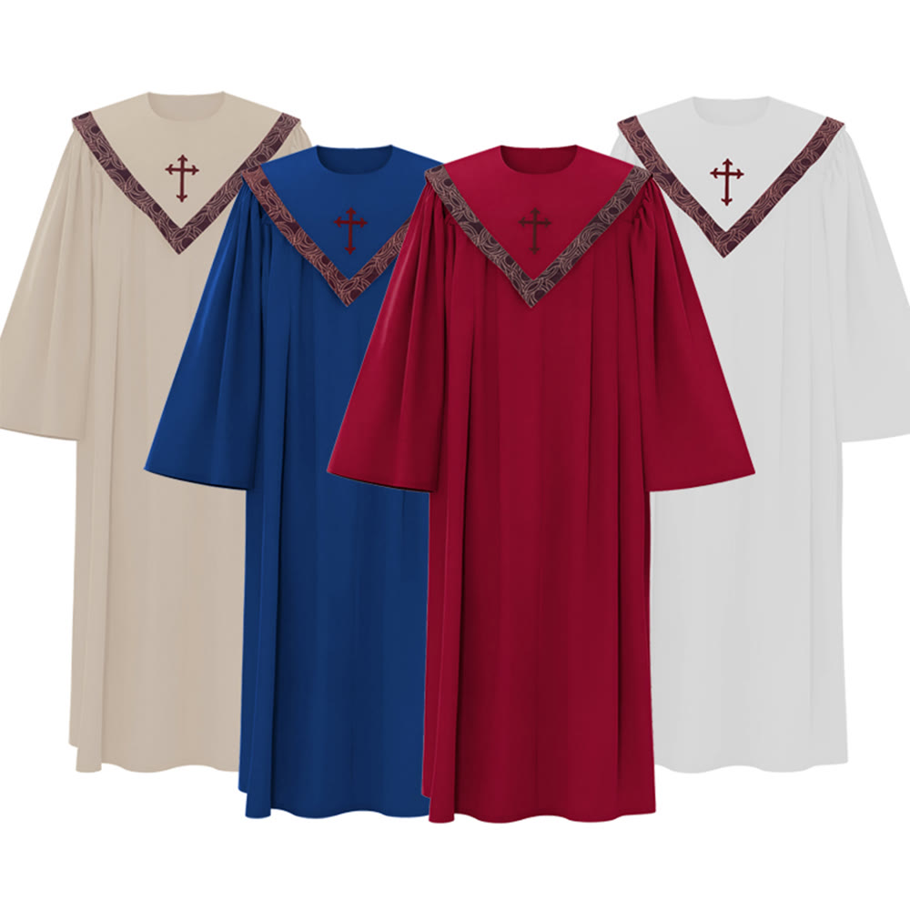 Abito formale da clero multicolore con croce e colletto decorato, realizzato Christianartworkshop. - 2XL - Blu - image 0