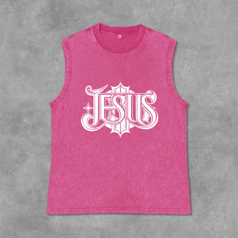 Christianartworkshop Canotta unisex lavata con scritta gotica JESUS - Rosa - 2XL - image 12