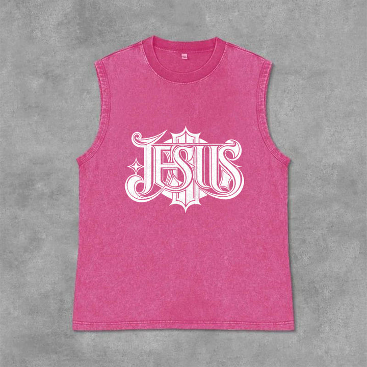 Christianartworkshop Canotta unisex lavata con scritta gotica JESUS - Rosa - 2XL - image 12