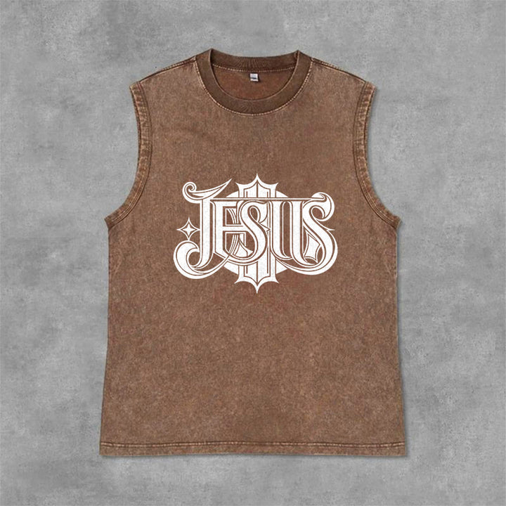 Canotta unisex lavata con scritta gotica "JESUS" Christianartworkshop - Marrone - 2XL - image 6