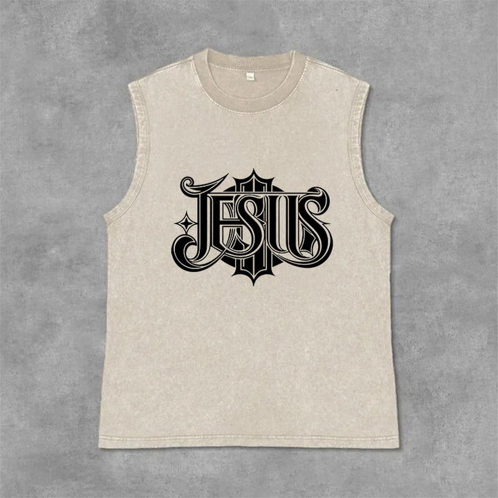 Canotta unisex lavata con scritta gotica "JESUS" Christianartworkshop - Beige - 2XL - image 9