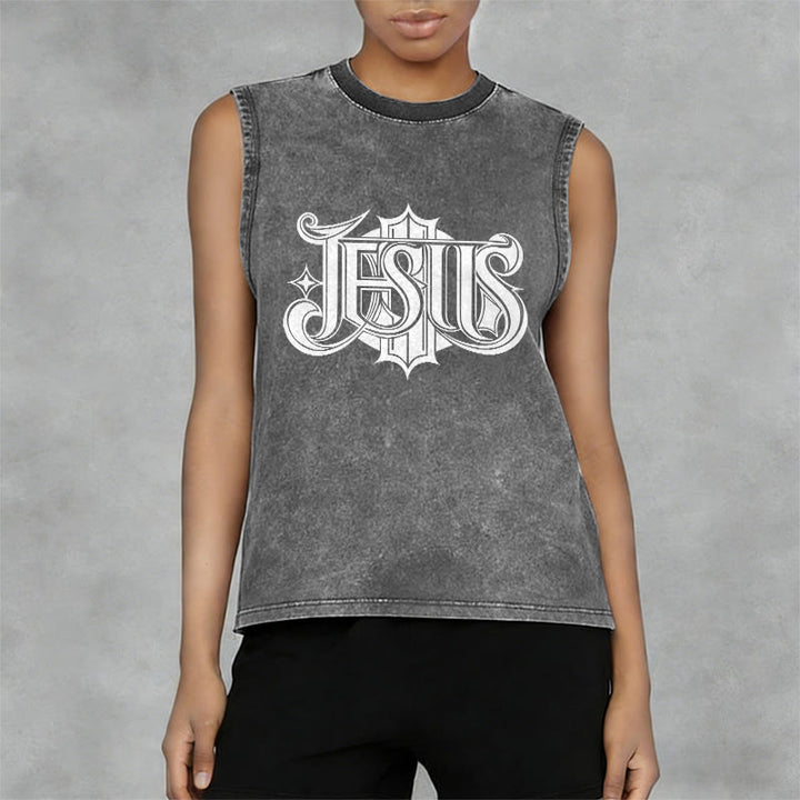 Canotta unisex lavata con scritta gotica "JESUS" Christianartworkshop - image 5