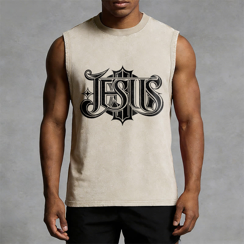 Canotta unisex lavata con scritta gotica "JESUS" Christianartworkshop - image 10