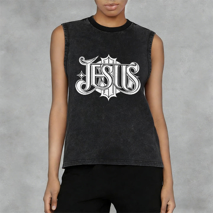 Canotta unisex lavata con scritta gotica "JESUS" Christianartworkshop - image 2