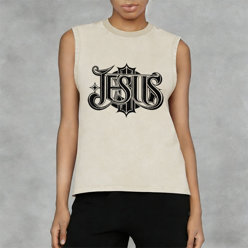 Christianartworkshop Canotta unisex lavata con scritta gotica JESUS - image 11
