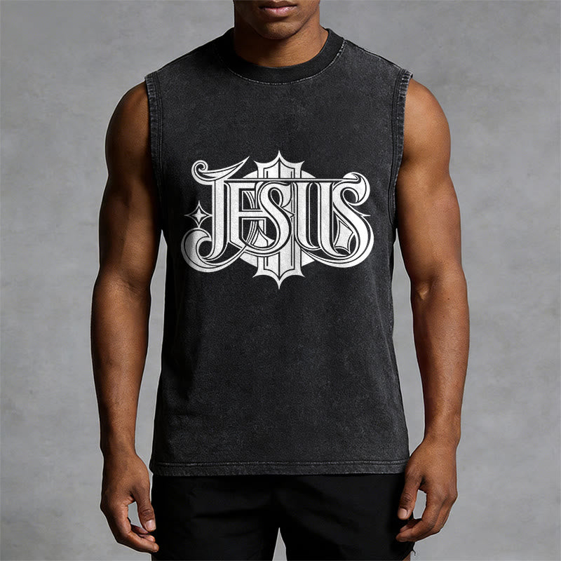 Canotta unisex lavata con scritta gotica "JESUS" Christianartworkshop - image 1