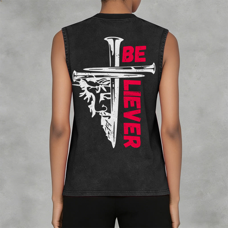 Christianartworkshop Canotta unisex lavata con croce a chiodo "Be Believer" - image 5