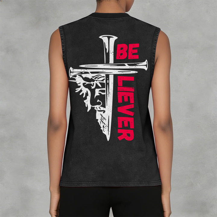 Christianartworkshop Canotta unisex lavata con croce a chiodo "Be Believer" - image 5