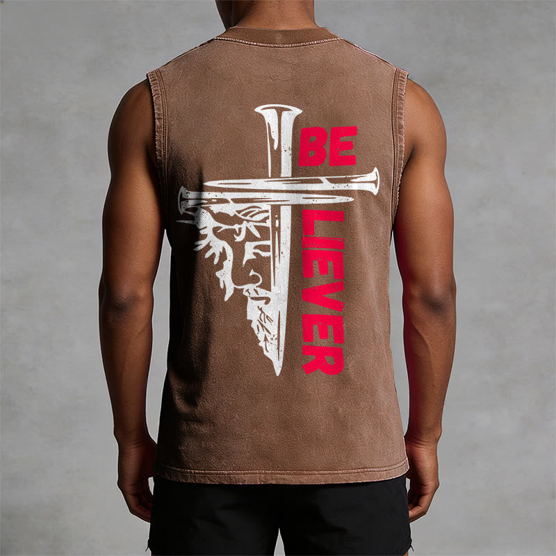 Christianartworkshop Canotta unisex lavata con croce a chiodo "Be Believer" - image 10