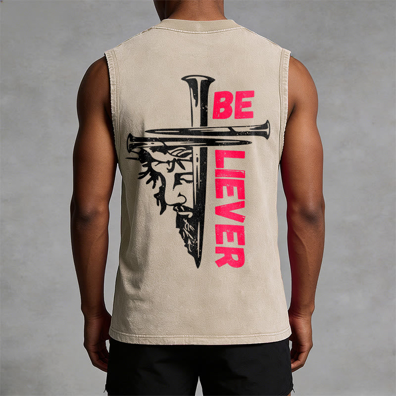 Christianartworkshop Canotta unisex lavata con croce a chiodo "Be Believer" - image 1