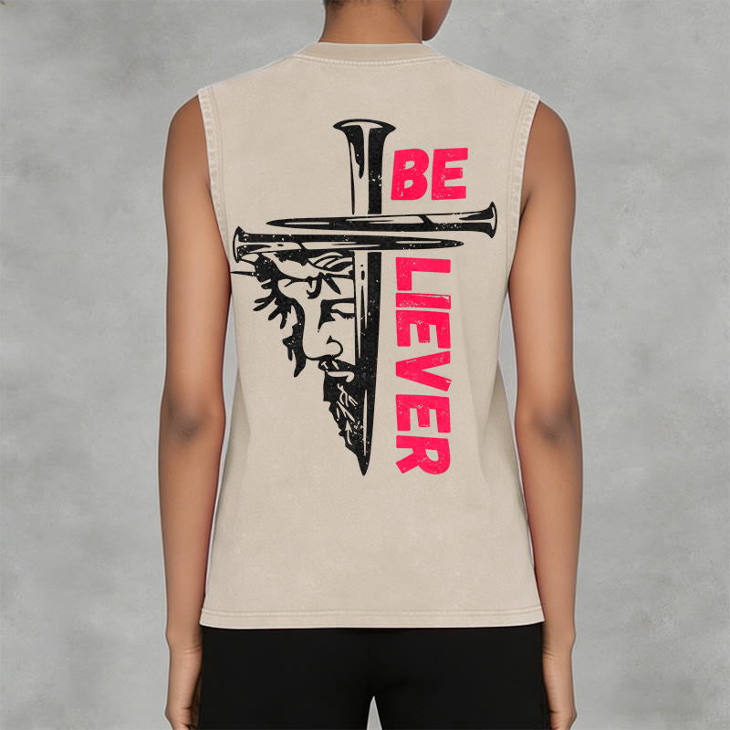 Christianartworkshop Canotta unisex lavata con croce a chiodo "Be Believer" - image 2