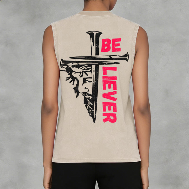 Christianartworkshop Canotta unisex lavata con croce a chiodo "Be Believer" - image 2