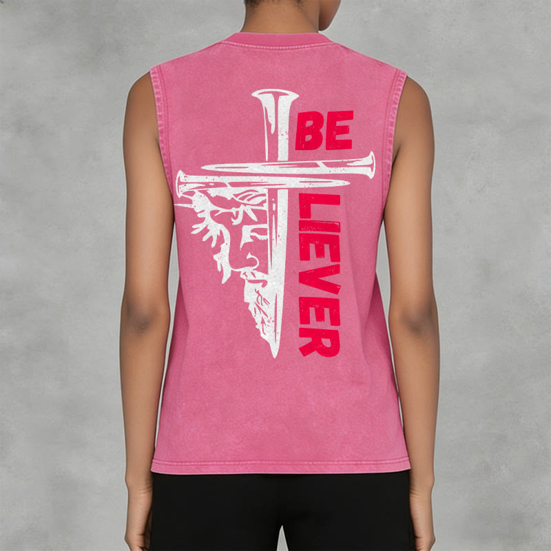 Christianartworkshop Canotta unisex lavata con croce a chiodo "Be Believer" - image 14