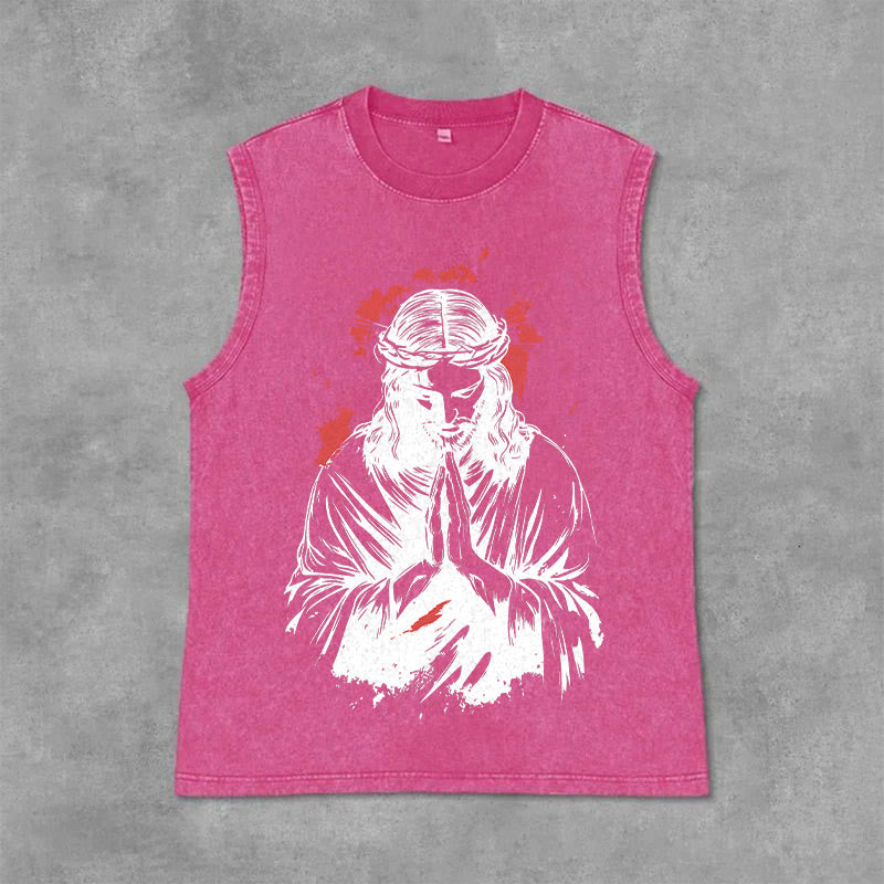 Christianartworkshop Canotta lavata con stampa di Gesù e corona di spine - Rosa - 2XL - image 12