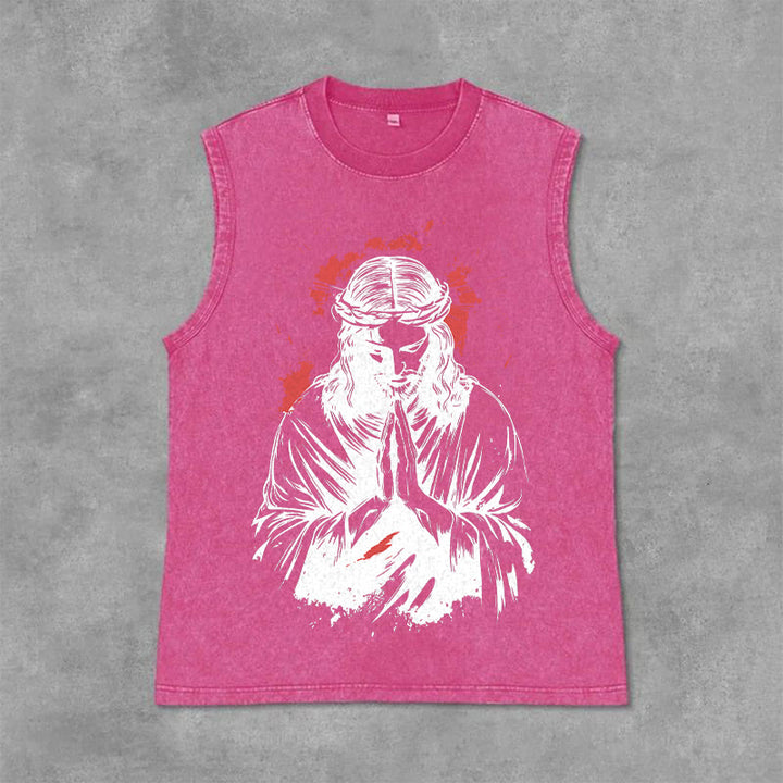 Christianartworkshop Canotta lavata con stampa di Gesù e corona di spine - Rosa - 2XL - image 12