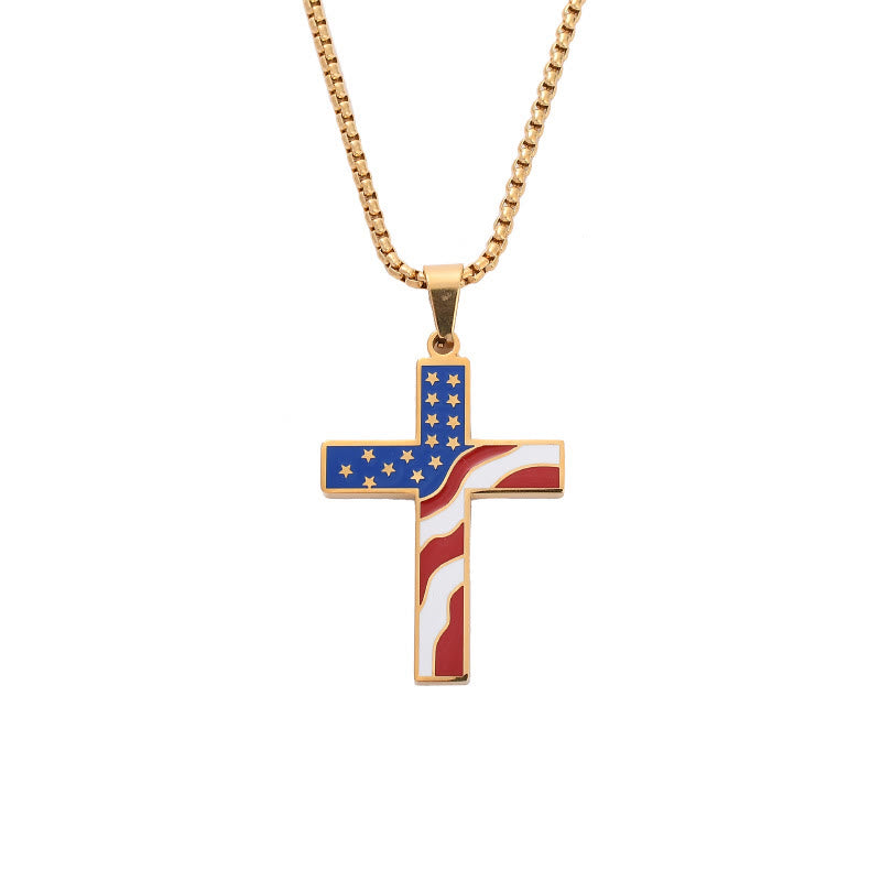 Christianartworkshop Collana con croce e bandiera degli Stati Uniti per il Giorno dell'Indipendenza: ciondolo patriottico e sacro per le festività. - D'oro - image 5