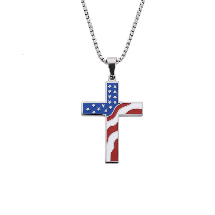 Christianartworkshop Collana con croce e bandiera degli Stati Uniti per il Giorno dell'Indipendenza: ciondolo patriottico e sacro per le festività. - Argento - image 4